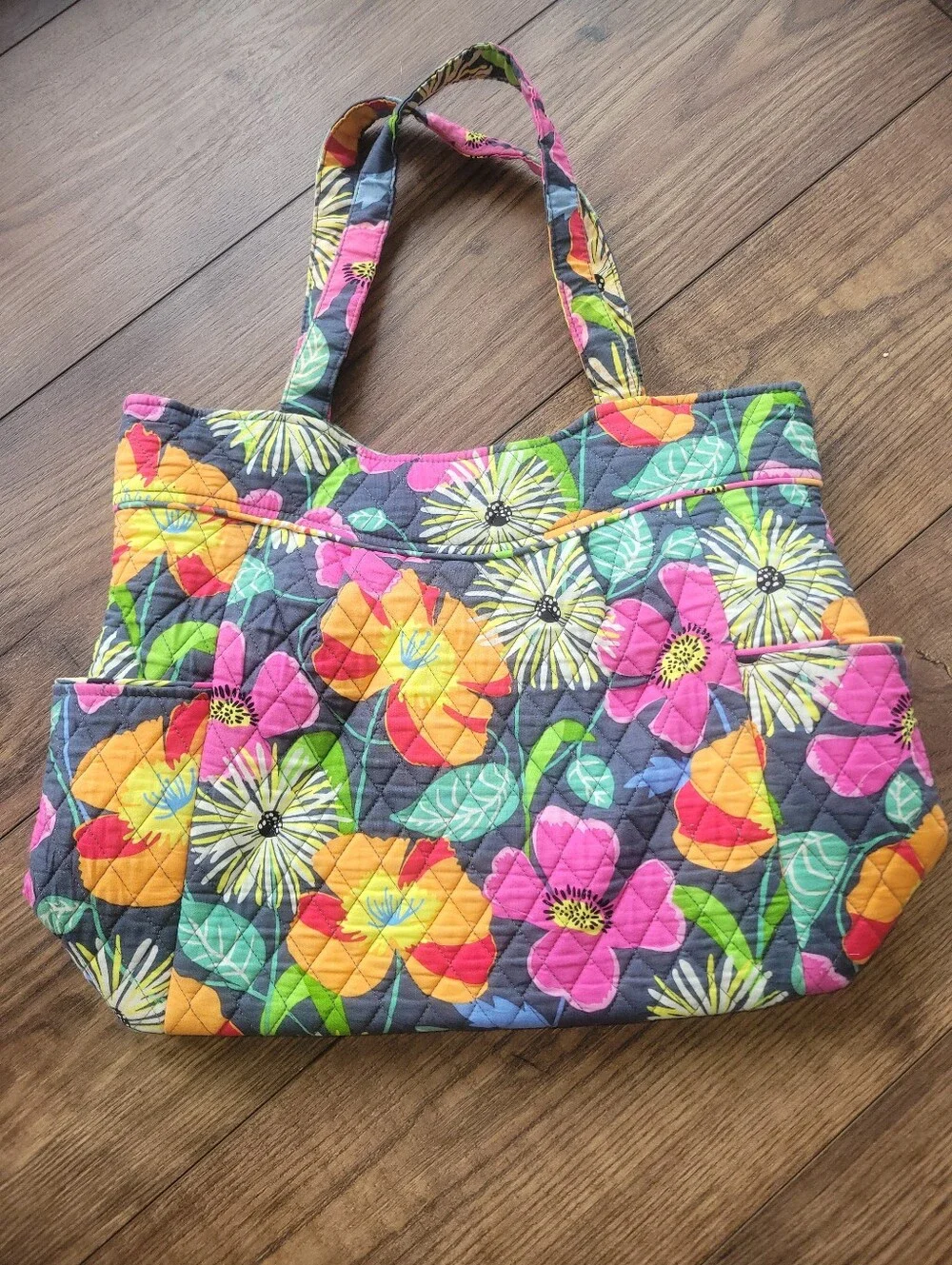Vera Bradley Jazzy Blooms Quilted Tote Bag Gray Multicolor Floral Shoulder Purse